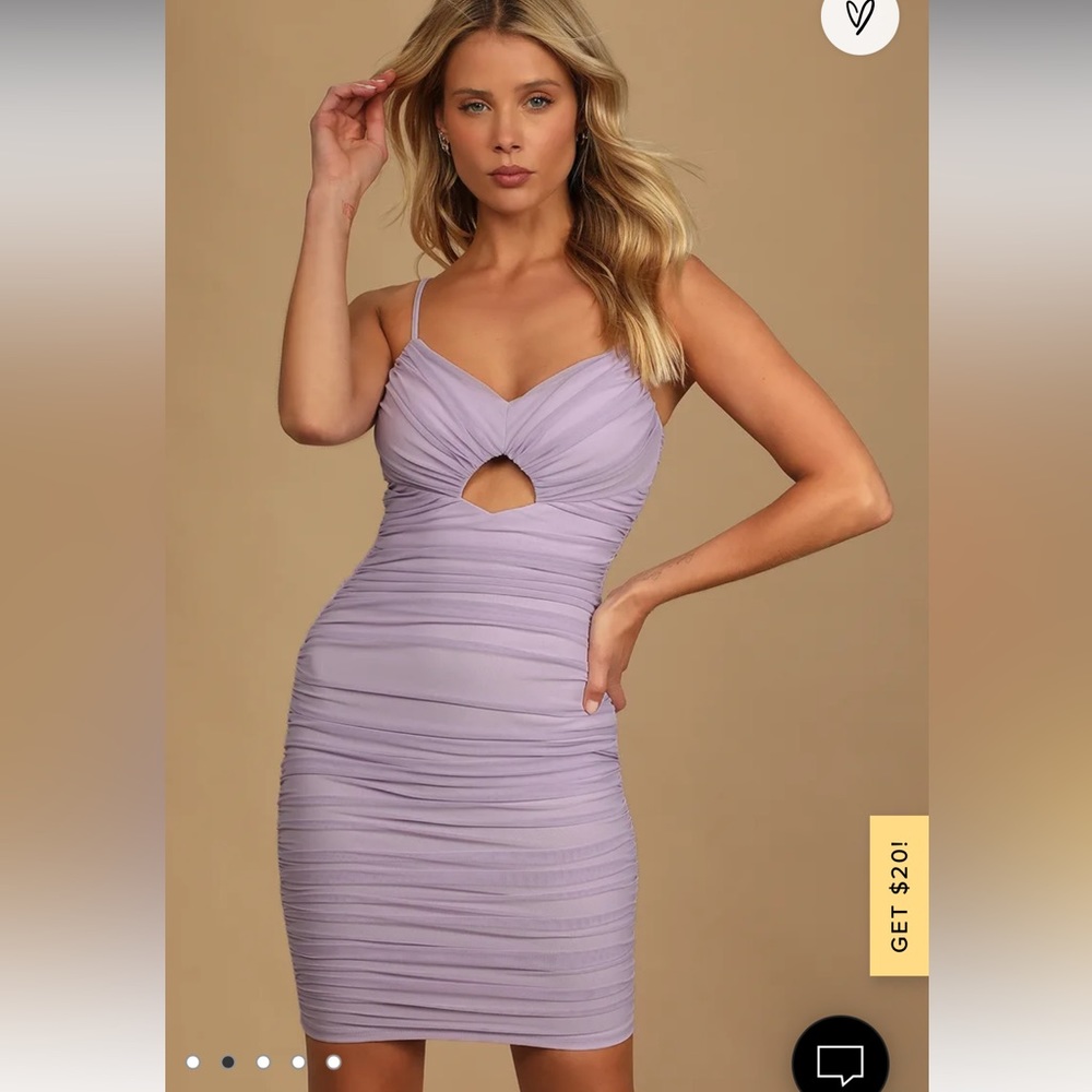 Lulus lilac ruched cutout mini dress